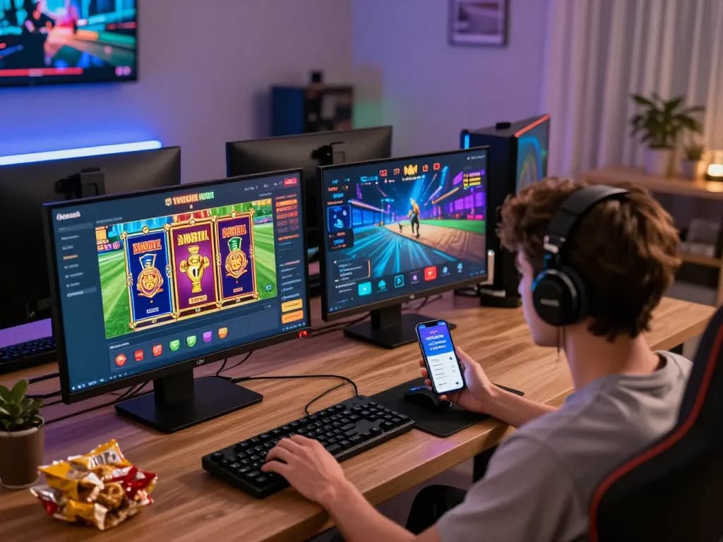 Engaged user playing games on DA88.com in a vibrant home gaming setup.