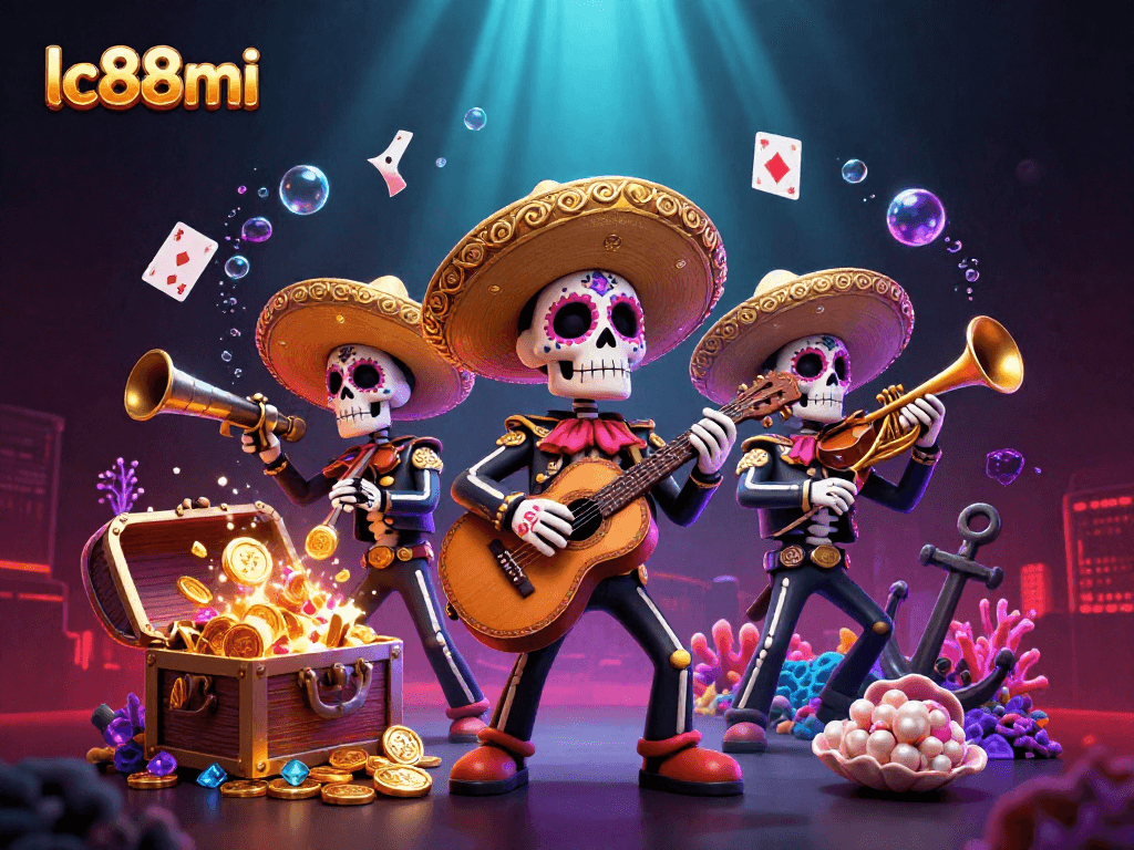 Experience thrilling gameplay with lc88mi's vibrant casino scene featuring a mariachi band and treasure.