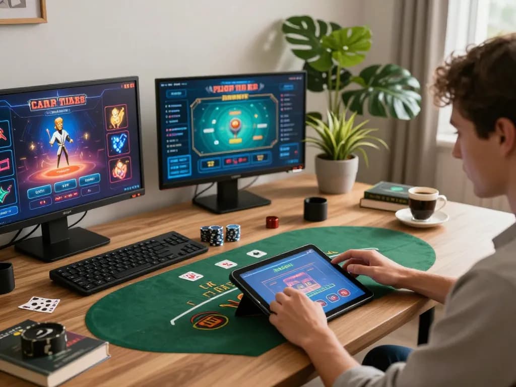 Engaging in online blackjack at UU88 with tablet showing live dealer, cozy setup.
