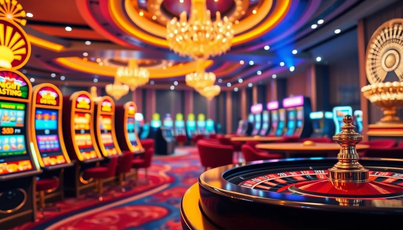 Experience U888's premier gaming atmosphere with vibrant slots and elegant casino tables.