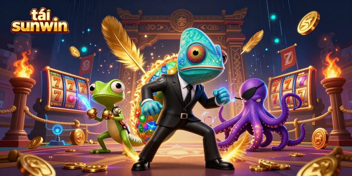 Engage with thrilling gameplay in tải sunwin, featuring a dynamic 3D scene of vibrant casino elements.