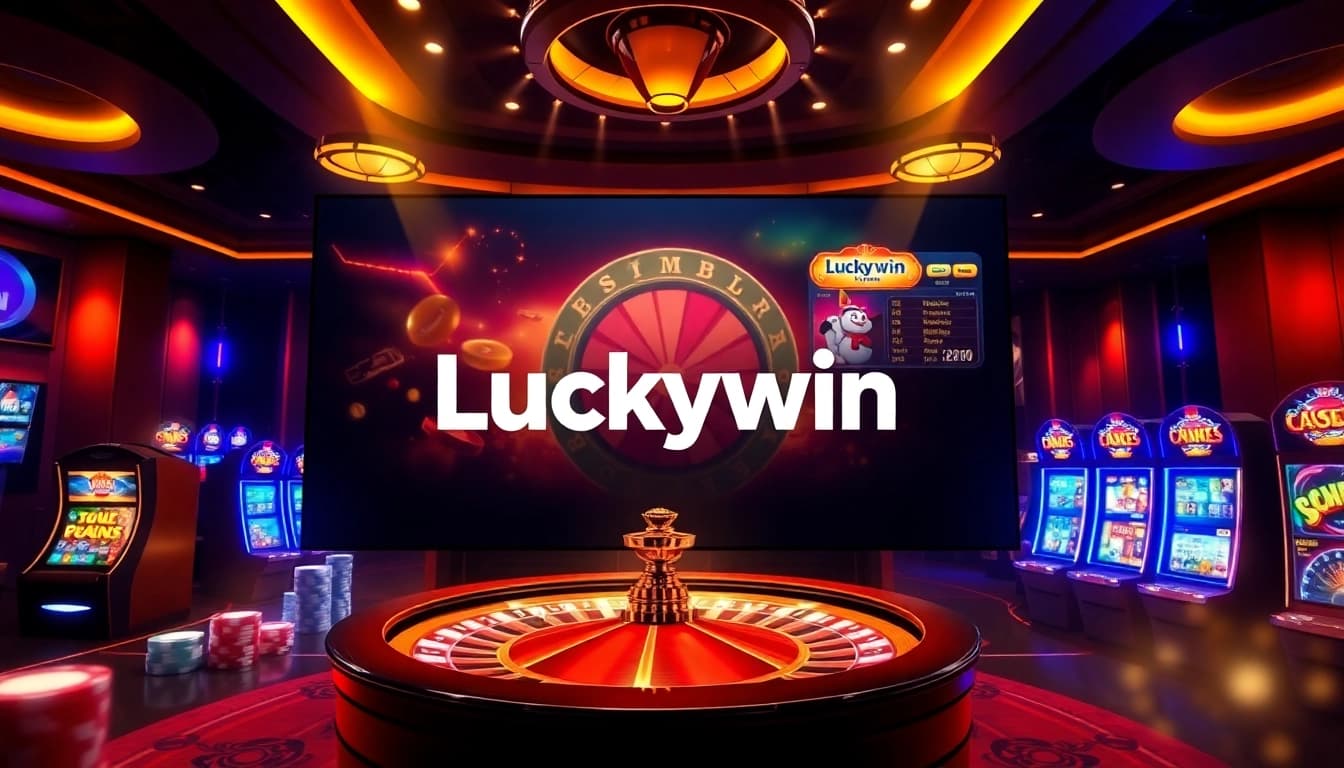Engaging scene of Luckywin's online features with vibrant casino elements and games.