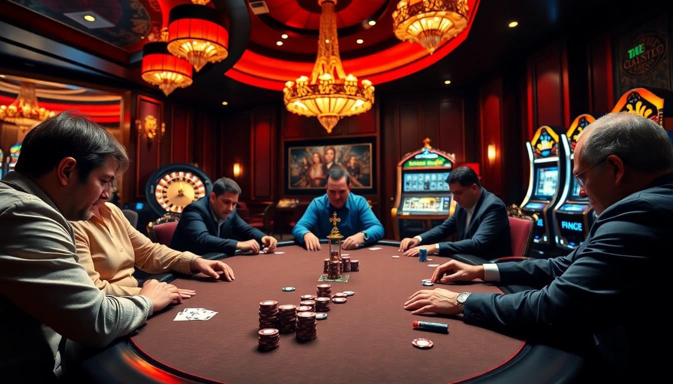 Experience the thrill of gambling at vipwin with intense poker action and luxurious casino decor.