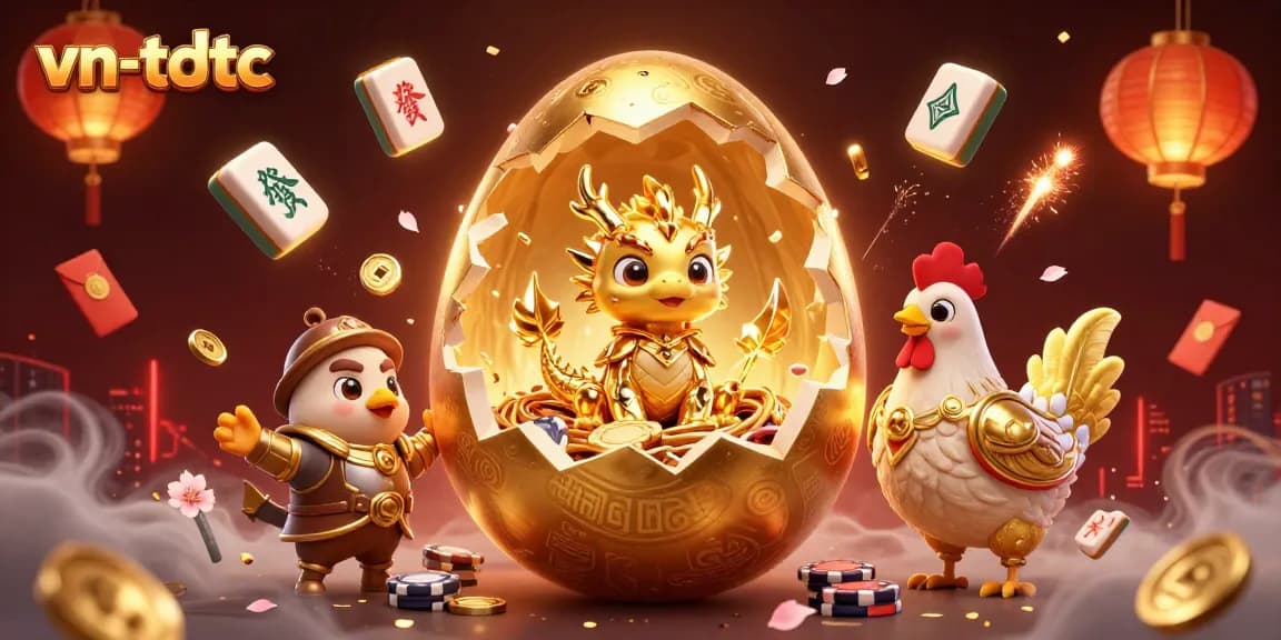 Engage with exciting vn-tdtc action as a golden baby dragon emerges from a cracking egg amidst poker chips.