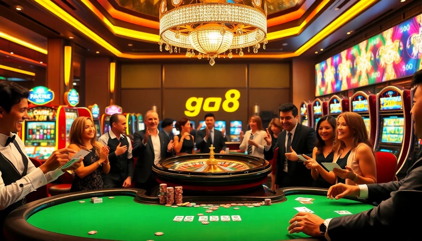 Players enjoying a thrilling casino game experience at a blackjack table featuring go 88 elements.