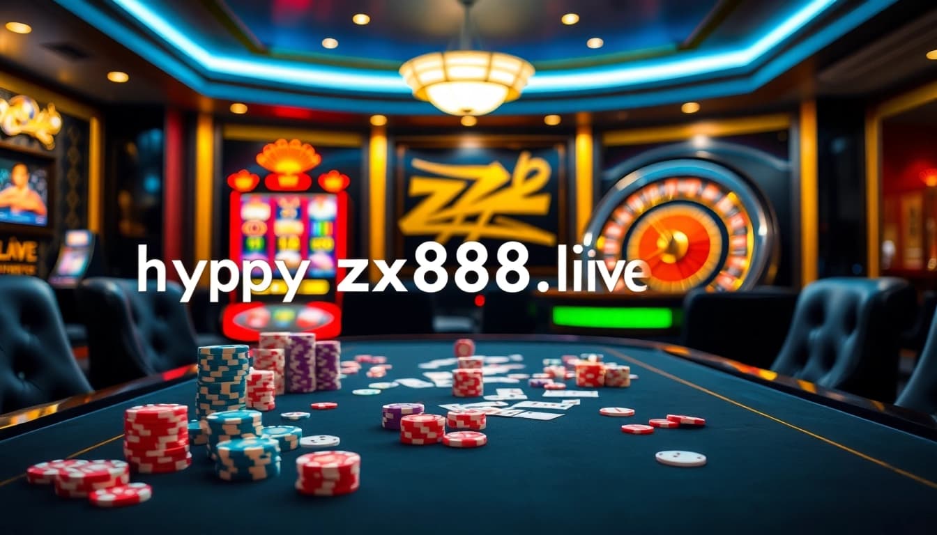 Experience thrilling gambling action at https://zx88.live/ with vibrant poker chips and an exciting roulette wheel.
