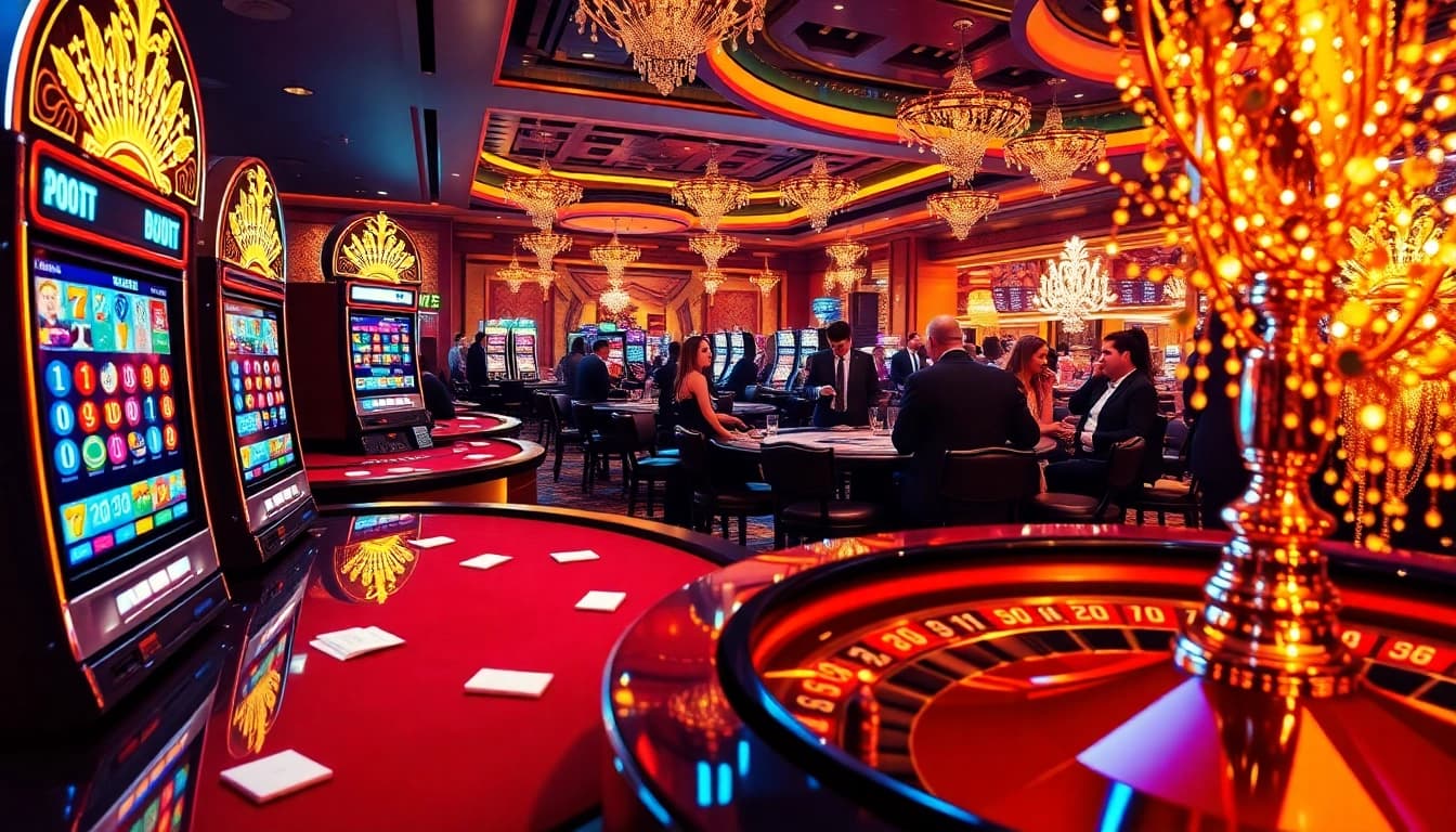 High-stakes gameplay at 789F casino featuring vibrant slot machines and poker action.