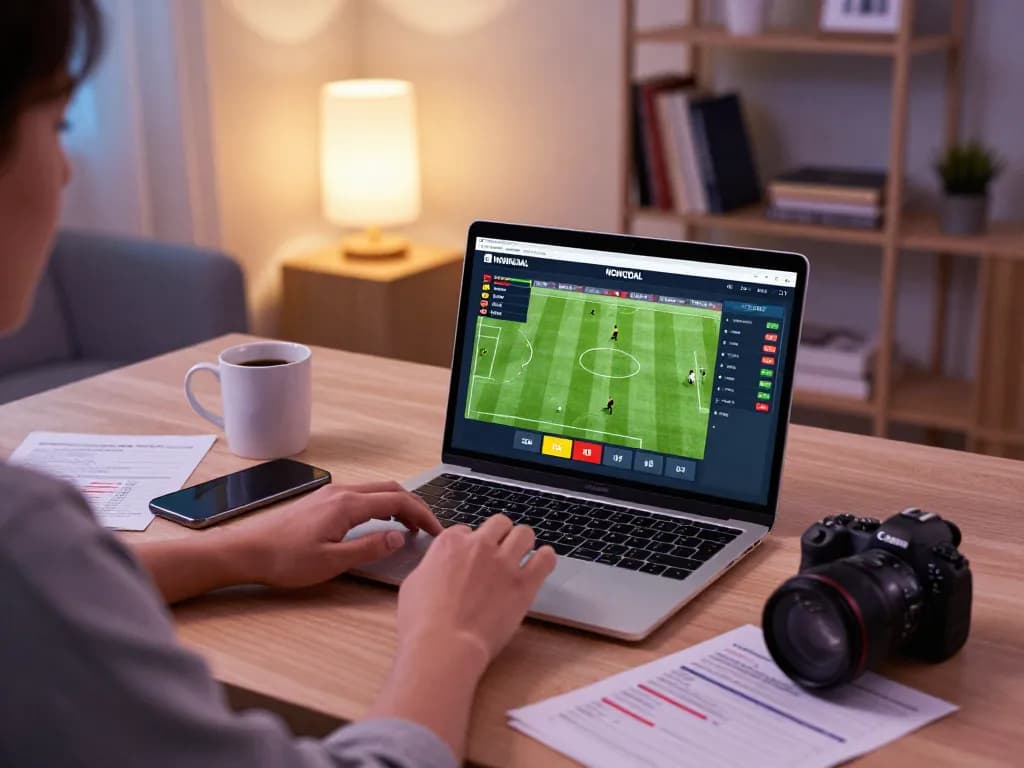 Engaging with NOWGOAL for live soccer betting from a modern home setup highlighting strategic gameplay.