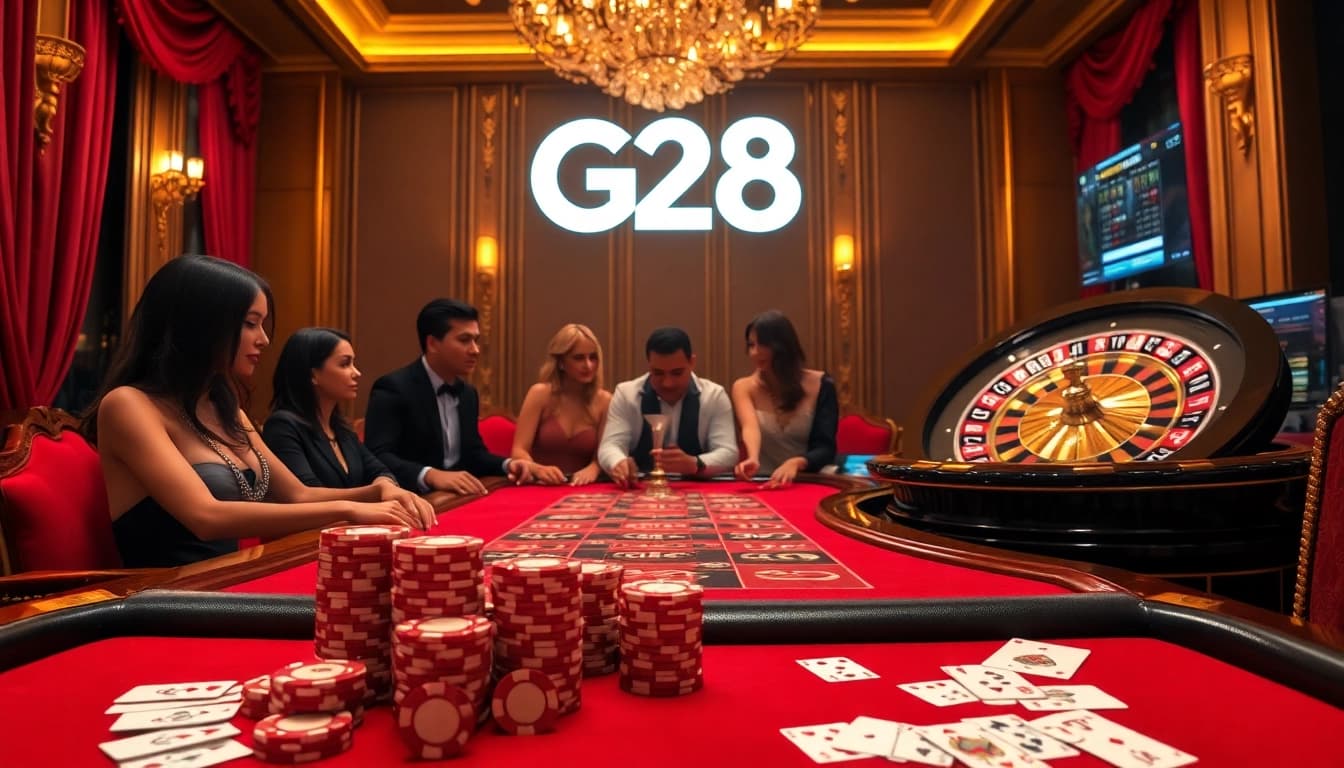 Experience the thrill of G28 with high-stakes poker and vibrant casino visuals.