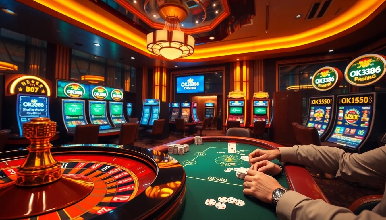 Experience the excitement of nhà cái OK8386 with vibrant casino elements and professional atmosphere.