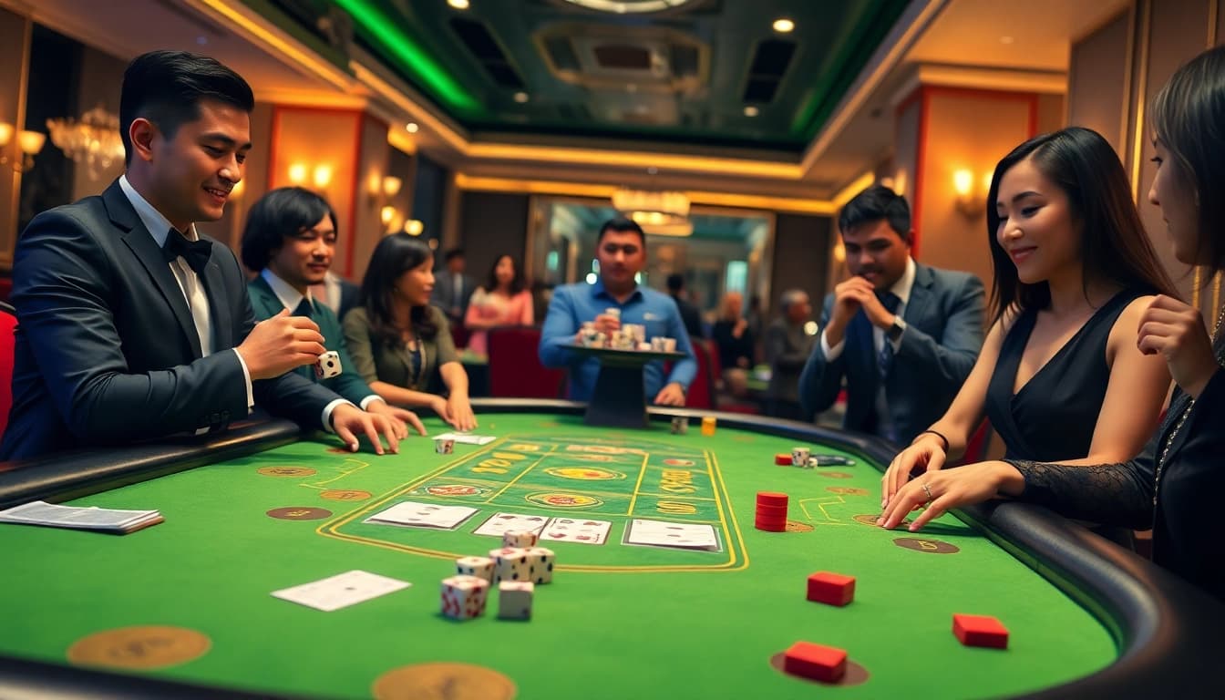Tài xỉu MD5 players enjoying an exciting game at a luxurious casino table.