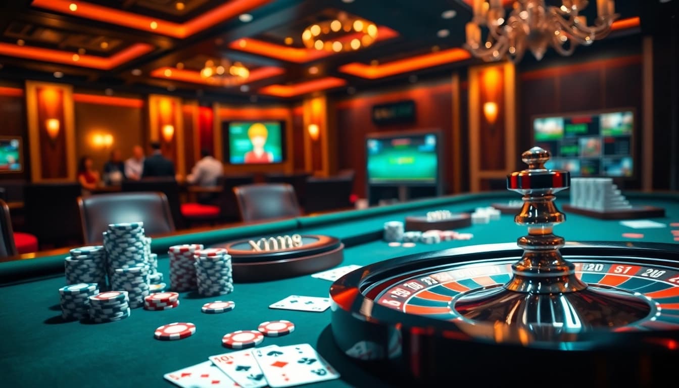 Engaged players strategizing their bets at XX88's high-stakes casino table.