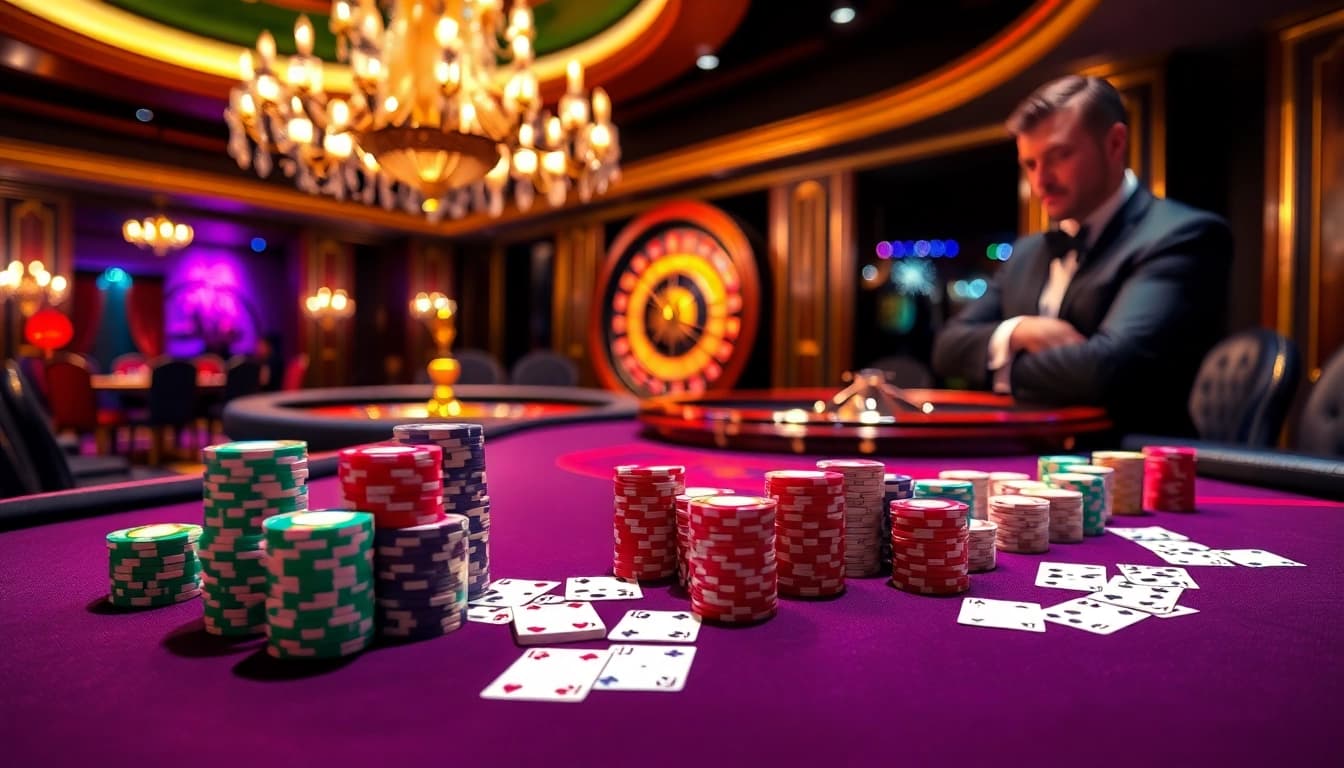 Experience high-stakes action at thiên hạ bet with vibrant casino tables and poker chips.