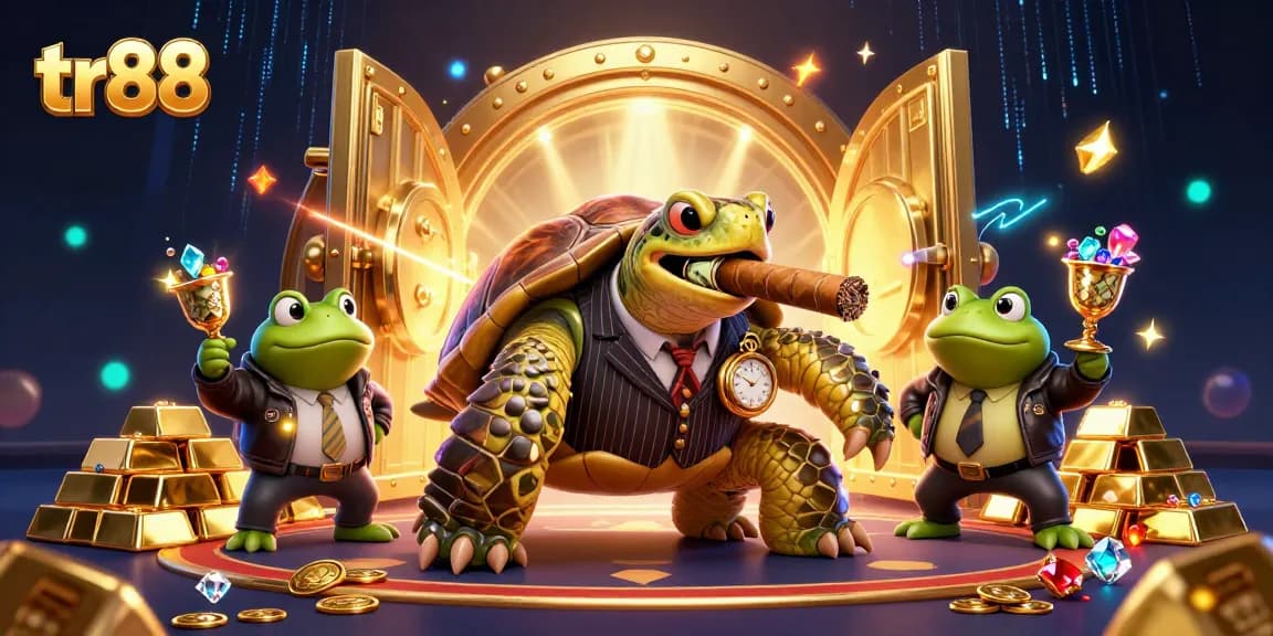 Win big at tr88 casino with the snapping turtle mobster and treasure vault illustration.