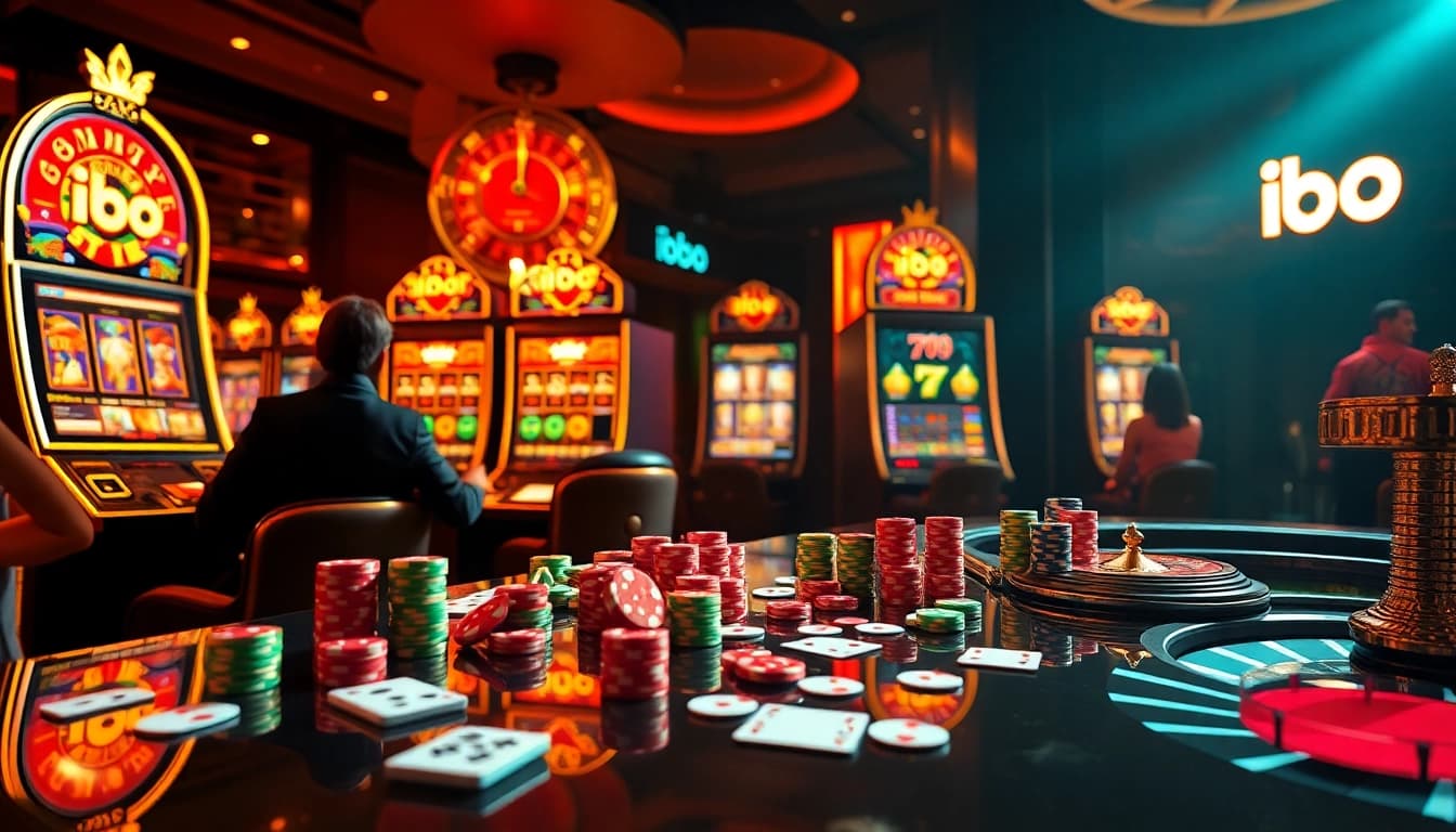 Experience the excitement of ibo slot with vibrant visuals of online gaming and casino elements.