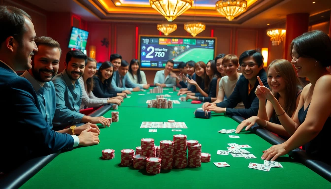 bóng đá lương sơn betting scene with excited players at a professional casino table