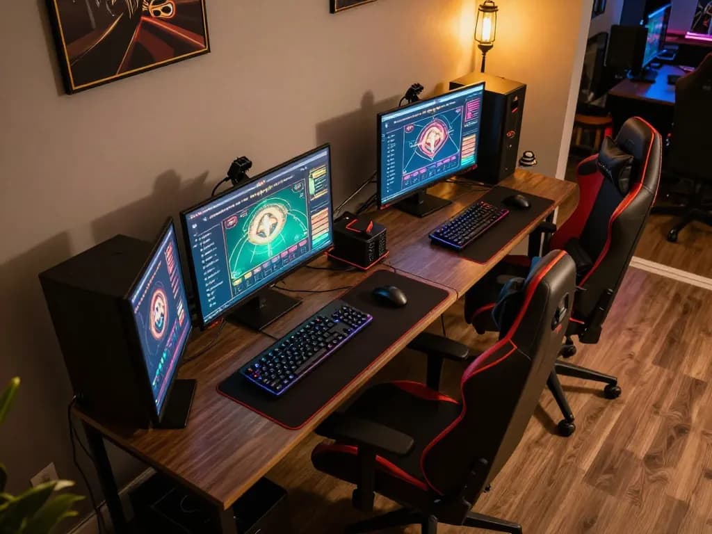 Person engaging in strategic online gameplay with LV88 casino setup on multiple screens