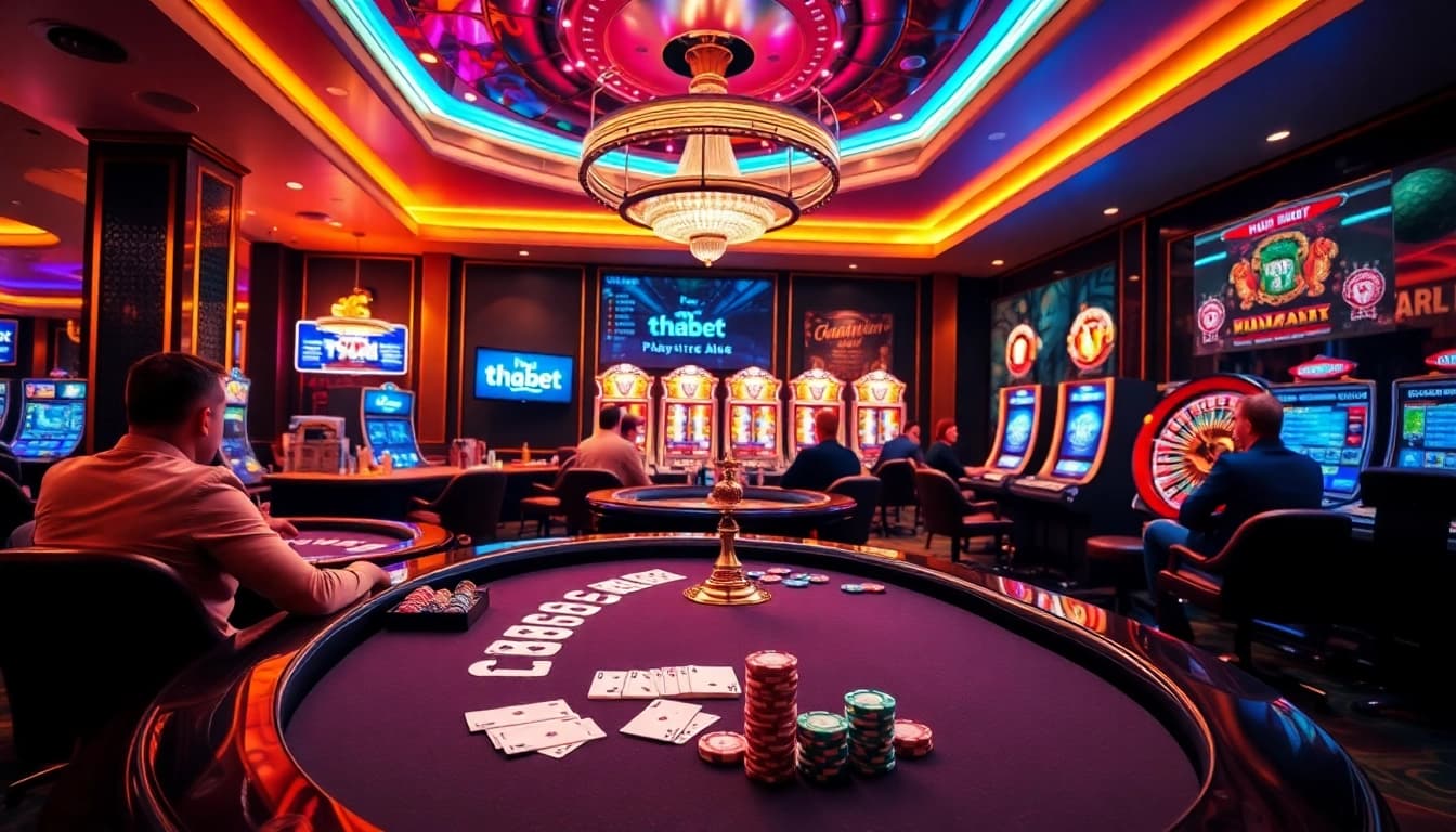 The excitement of gambling is captured in this vibrant casino scene, featuring the essence of https://thabet.baby/.
