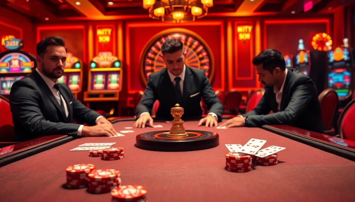 Players enjoying high-stakes games at https://mm88.agency/ with luxurious casino elements.