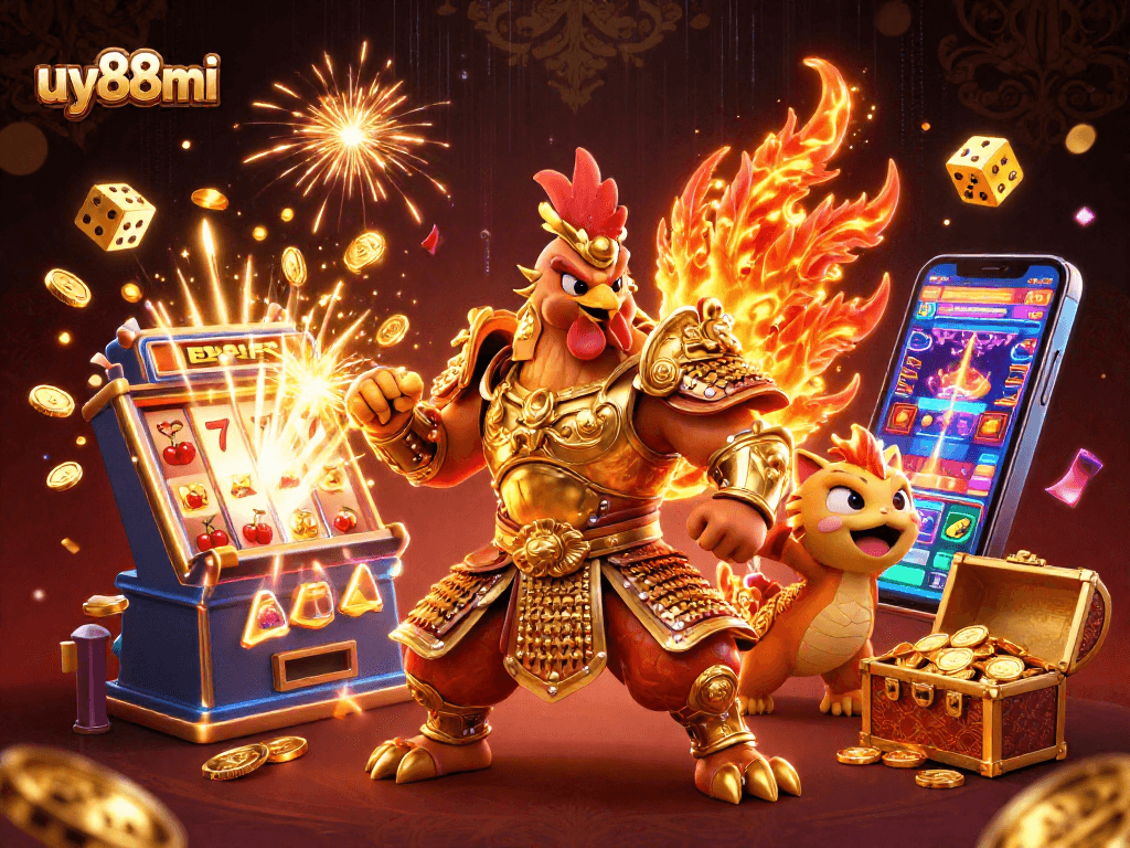 Spin massive slots with uy88mi's exciting rewards and vibrant characters in a dynamic casino scene