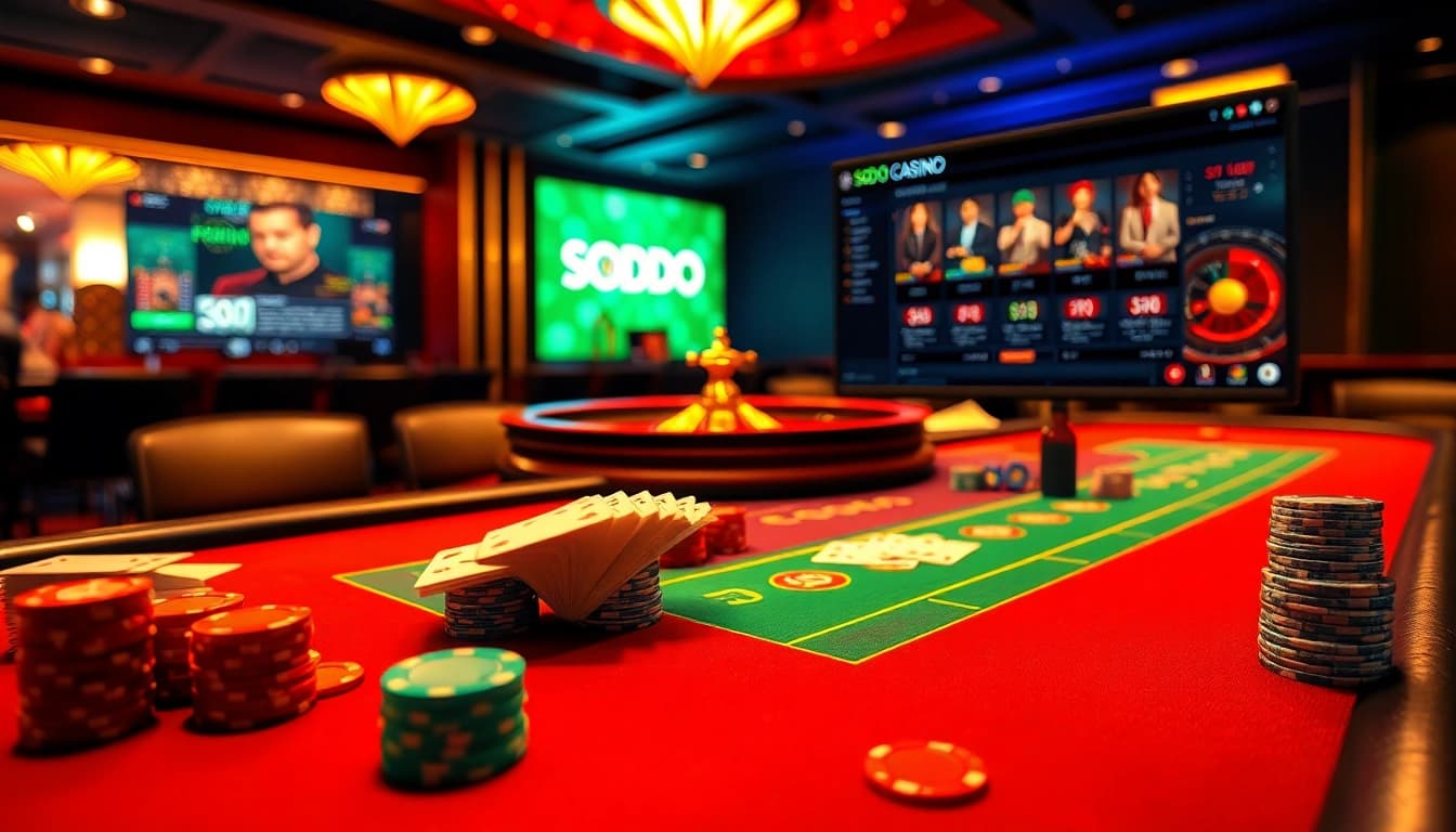 SODO CASINO's luxurious blackjack table with vibrant chips, inviting players to join the thrilling game.