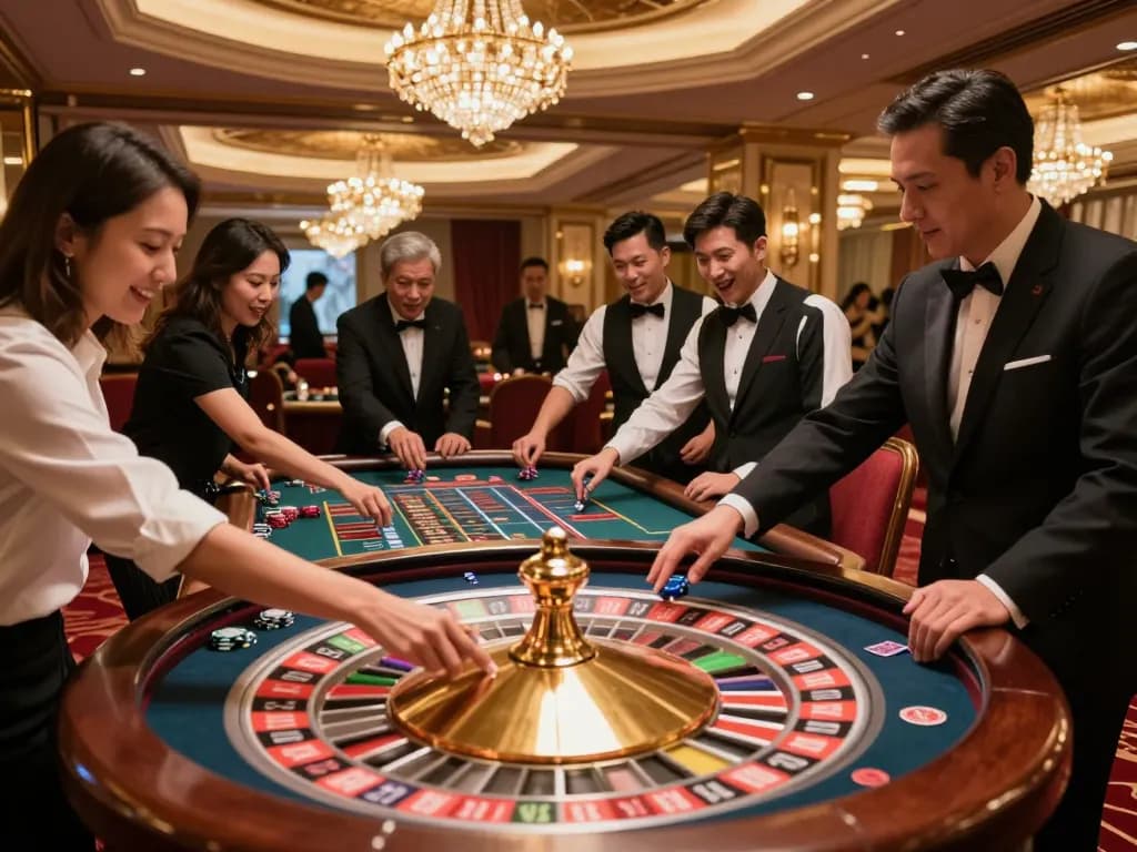 GO8 players enjoying a thrilling roulette game in a luxury casino environment
