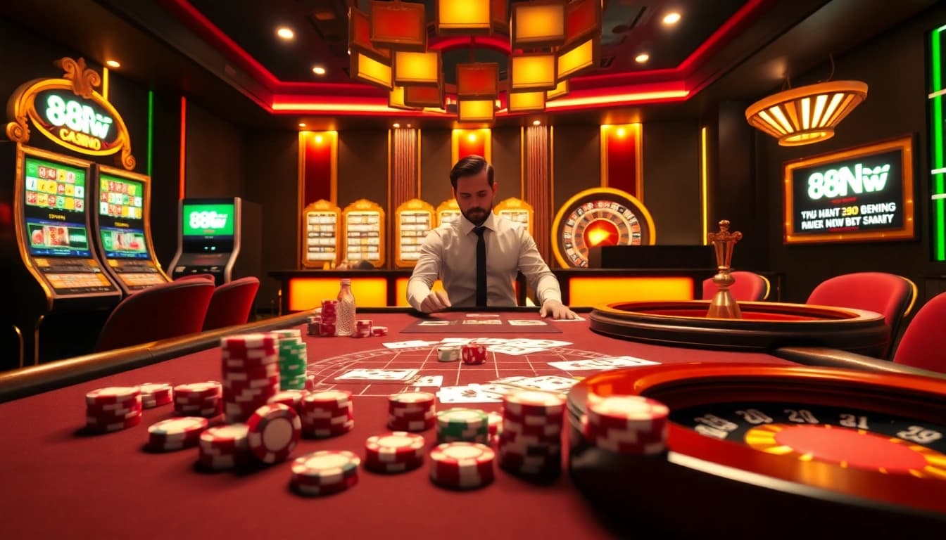 Experience thrilling gameplay at 888NEW casino with vibrant tables, cards, and professional dealers.