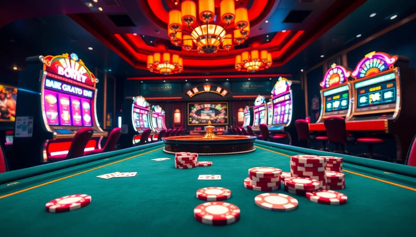 Engage with the exciting game kim88 at a lively casino table with vibrant cards and chips.