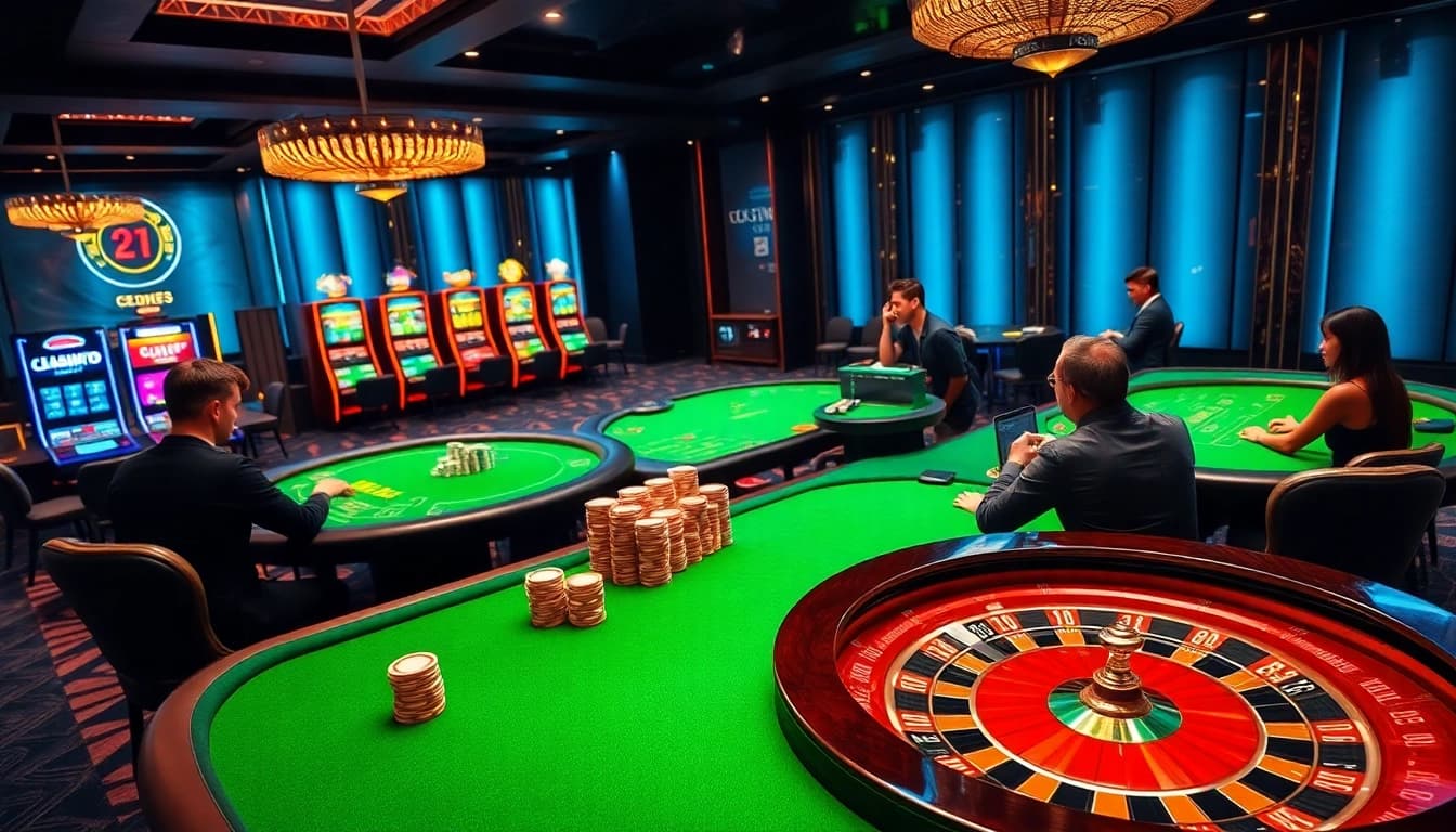 Players engaging in exciting card games and roulette at the luxurious 678VIP casino.