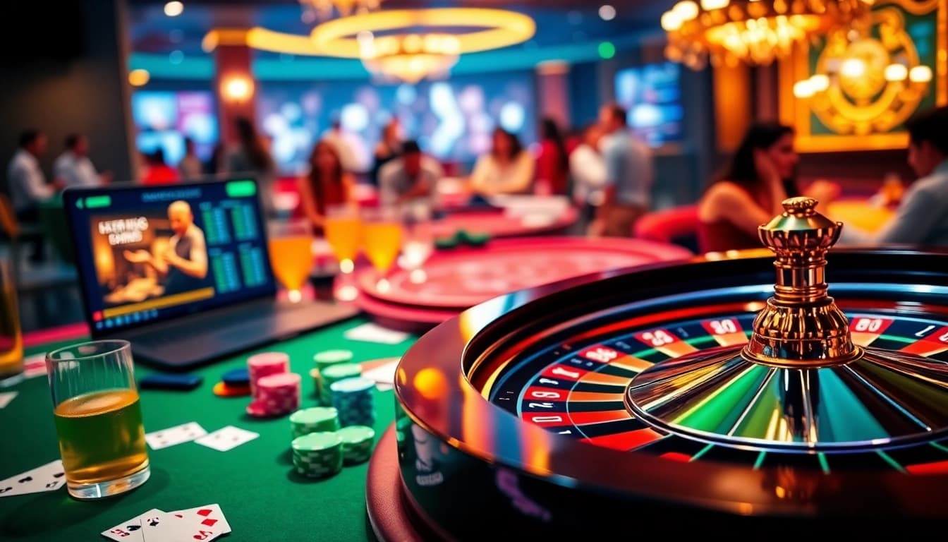 Experience high-stakes gambling at MM88 COM with casino tables, chips, and engaged players in an exciting scene.