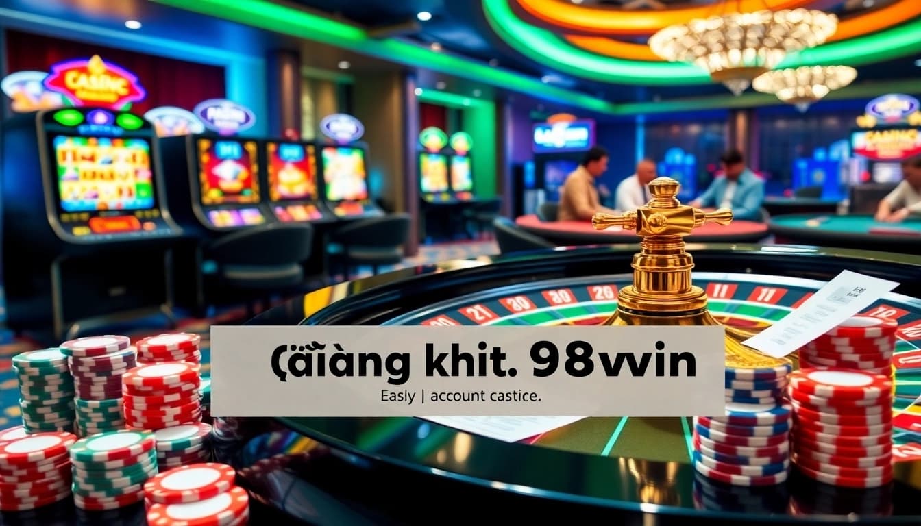 Engaging casino scene highlighting the ease of Đăng ký 98win amidst vibrant gambling activities.