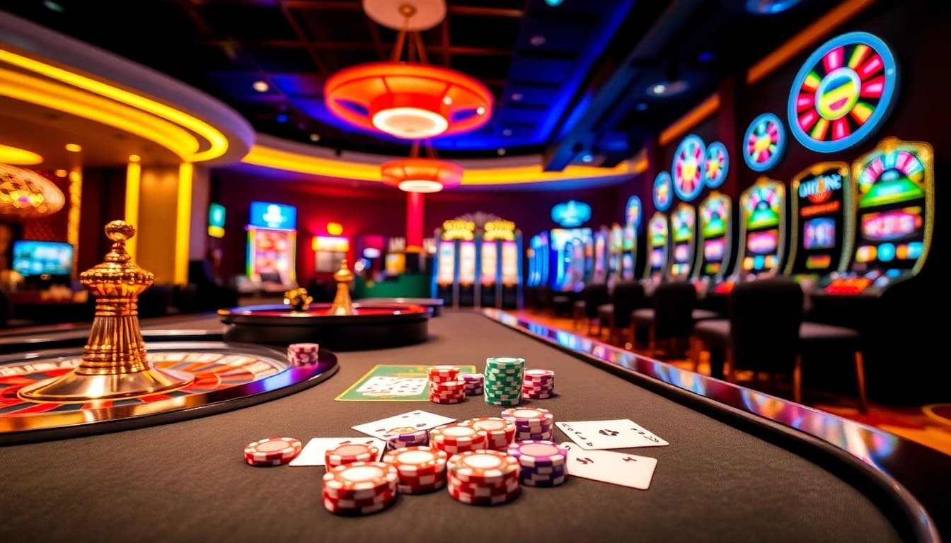 Exciting gaming action at nhà cái RR88 with vibrant roulette and slot machines.