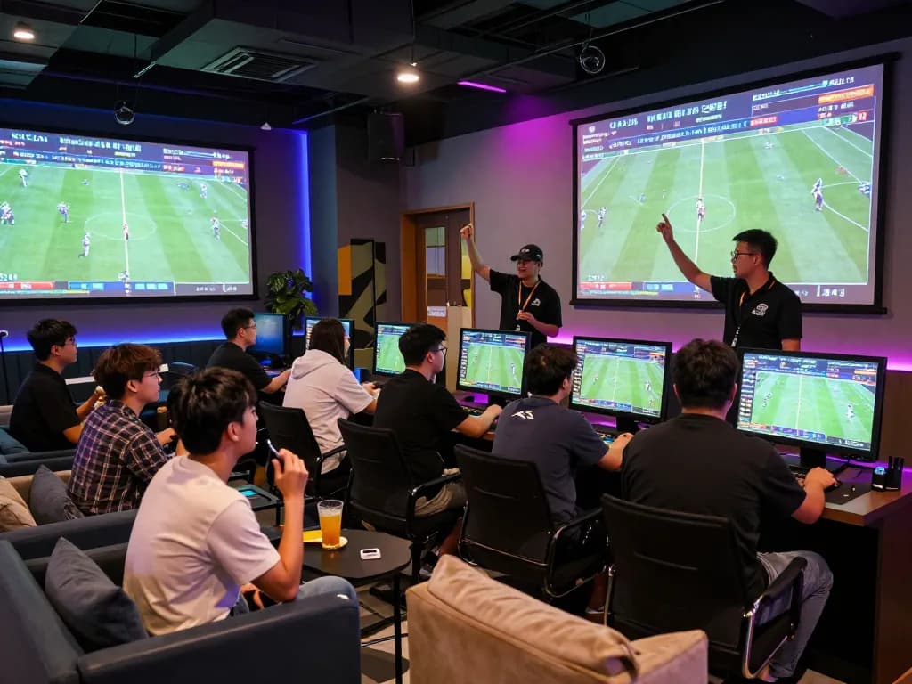 Exciting online gaming scene with players engaging at a live sports betting event featuring rikbet strategies and celebrations.