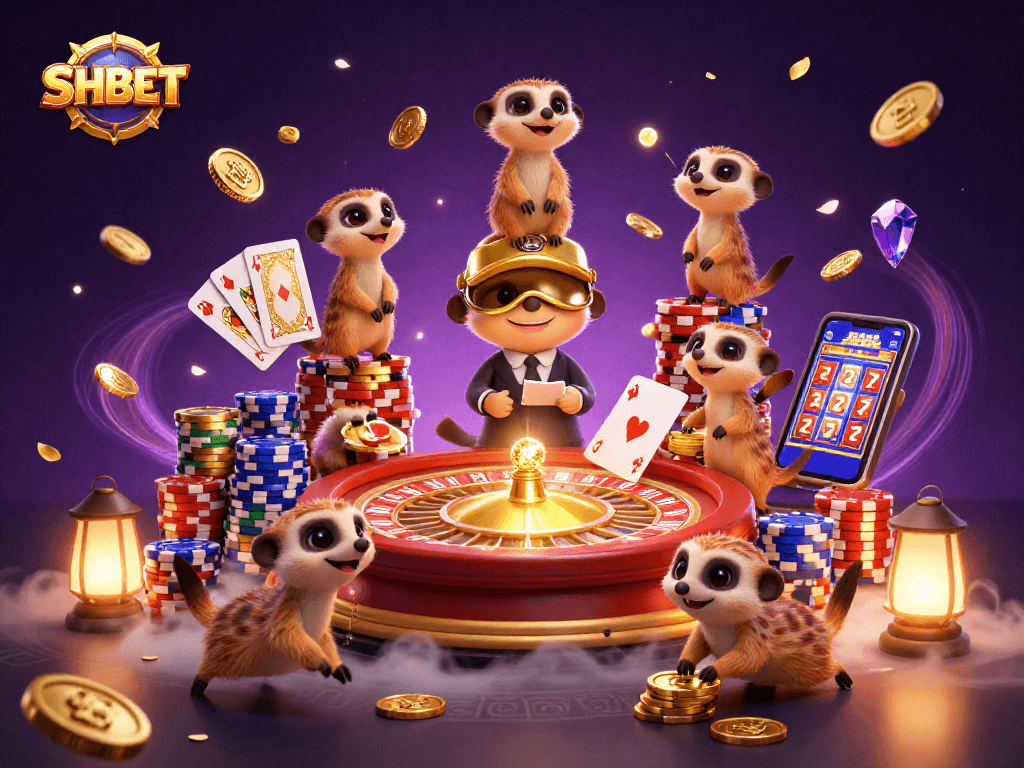 Experience thrilling gameplay at SHBET with meerkats running a casino, showcasing excitement and strategy.