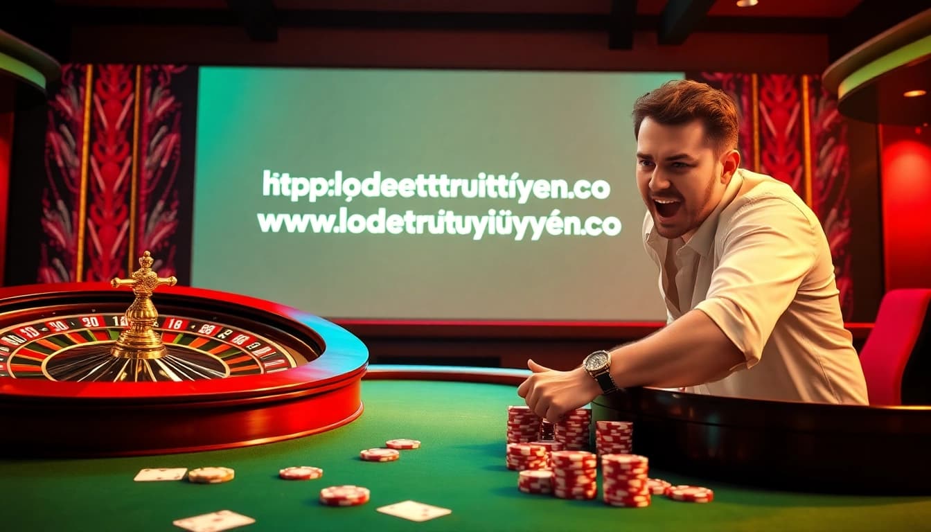 Enjoying a thrilling game at https://lodetructuyen.co/ with poker chips and cards on a luxurious casino table.