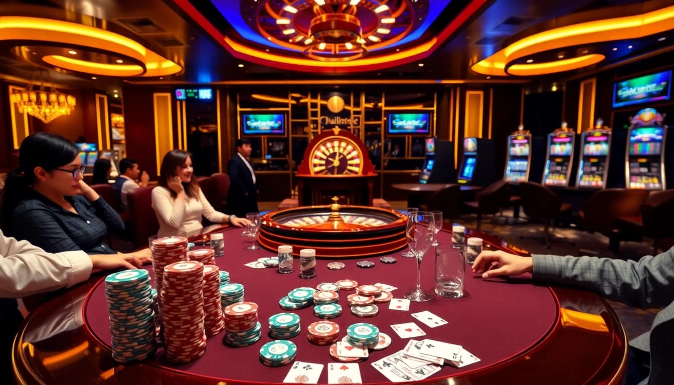 Engage in thrilling poker action at https://bem88v.com/ with vibrant chips and cards.