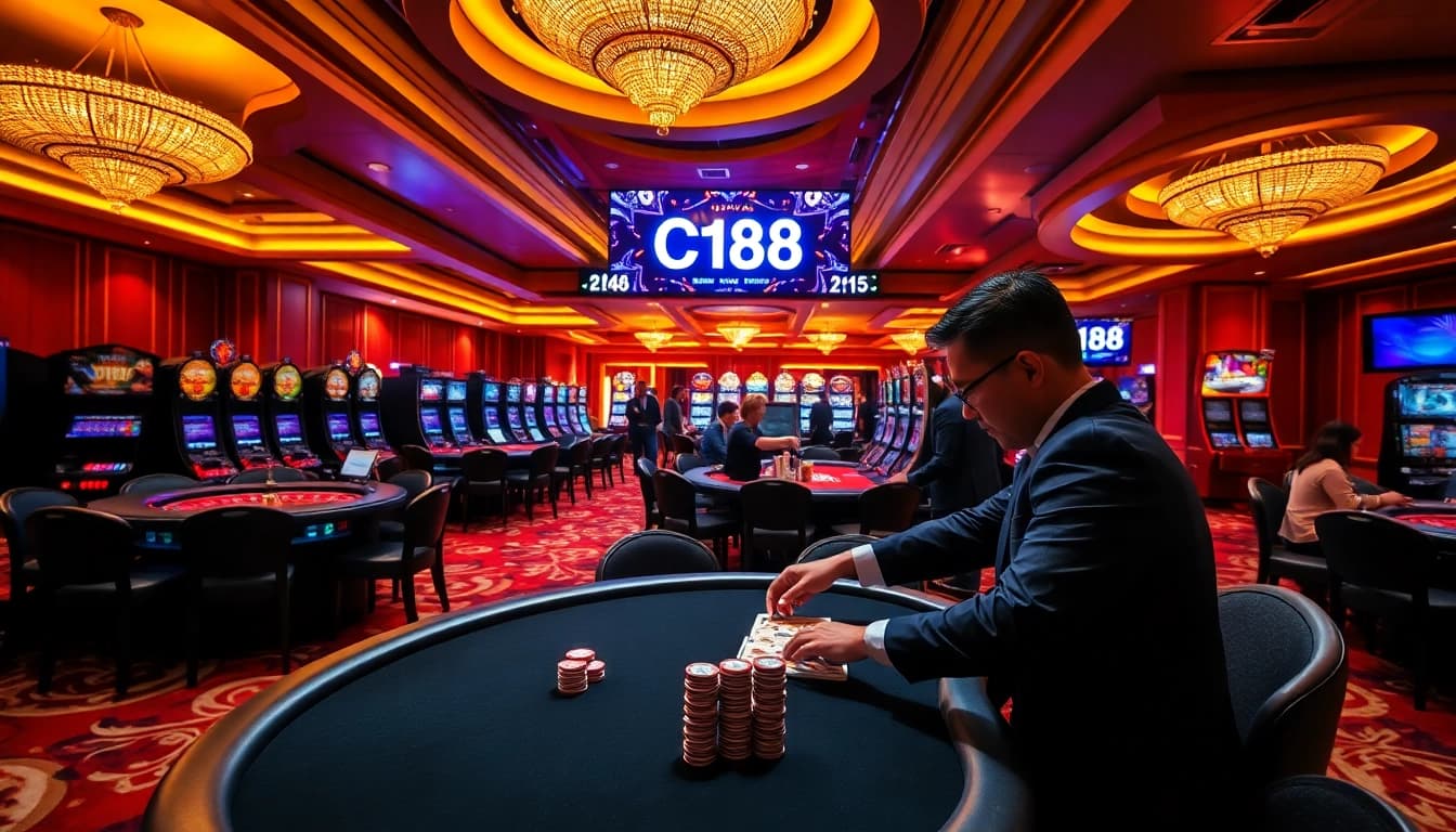 Experience the excitement of C168 with professional casino gaming tables and vibrant action.