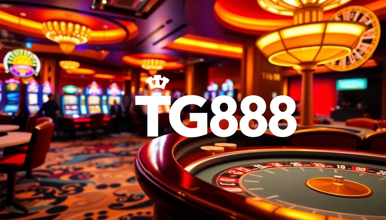 Experience thrilling casino gameplay with TG88’s vibrant poker table and slot machines.