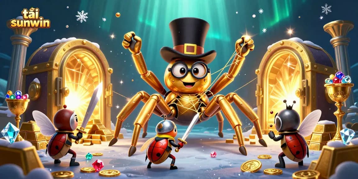 Experience excitement with tải sunwin as a giant golden tarantula weaves its web amongst riches and gaming elements.