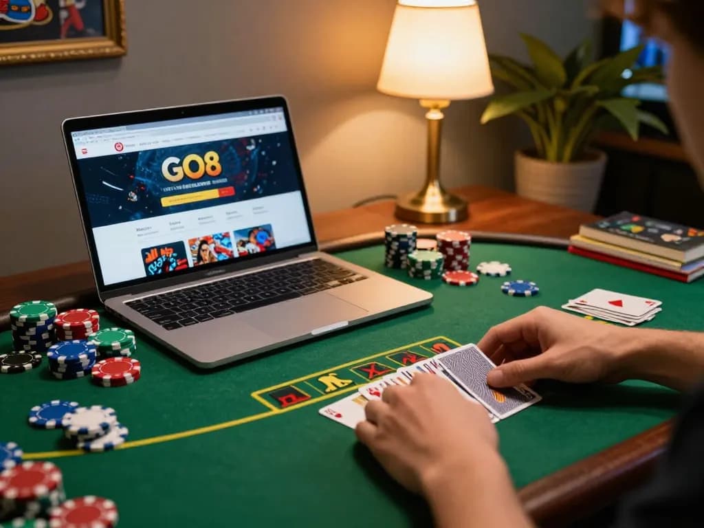 Engaged player explores diverse gaming options on GO8 platform, illustrating strategy and excitement in online gambling.