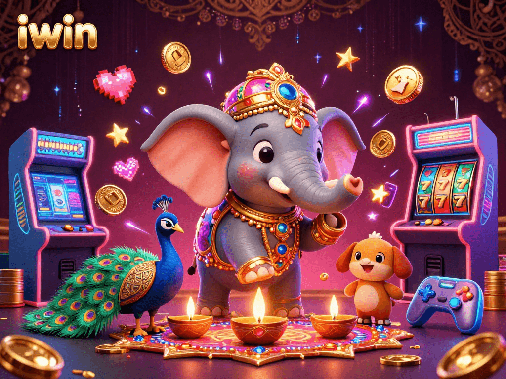 Spin to win with iwin’s vibrant 3D casino illustration featuring elaborate characters and dynamic game elements.