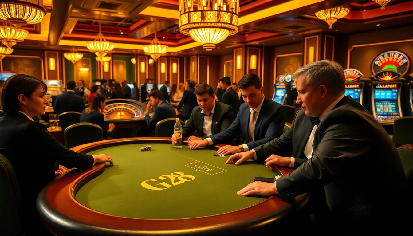 Players enjoying a G28 poker game in a luxurious casino setting.
