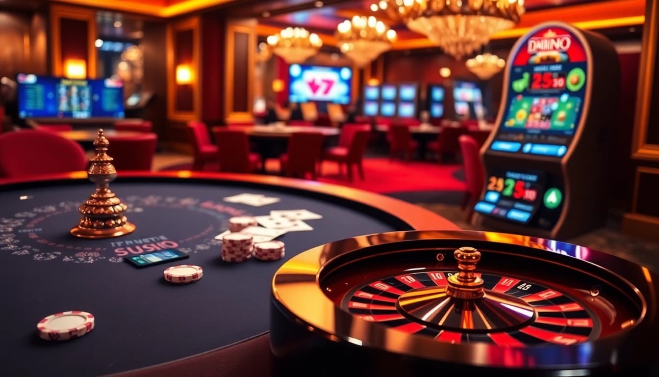Experience the excitement at nhà cái 888P with vibrant casino visuals featuring roulette and slot machines.