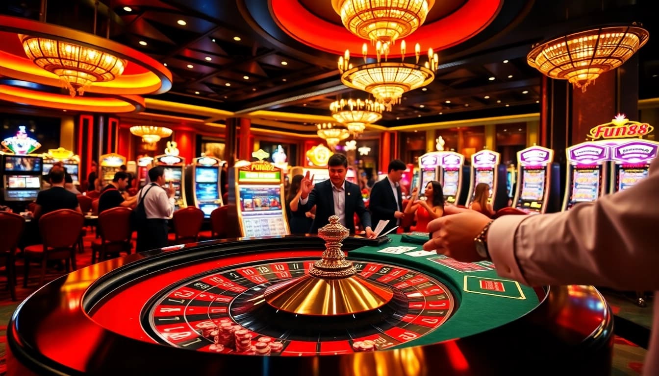 Experience thrilling Fun88 gameplay with vibrant casino action, roulette, and winning players.