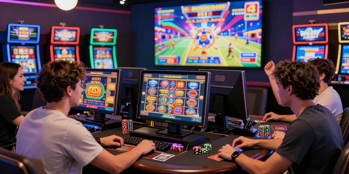 Players enjoying credit card casinos at https://ccrm.org.uk/ with vibrant slot games and festive atmosphere.