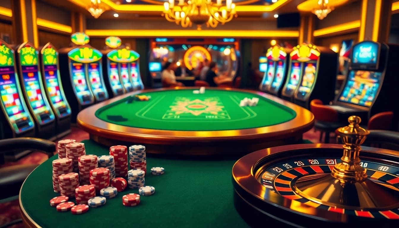 Experience high-stakes gaming action at https://win58win.com/ with vibrant slot machines and elegant poker chips.