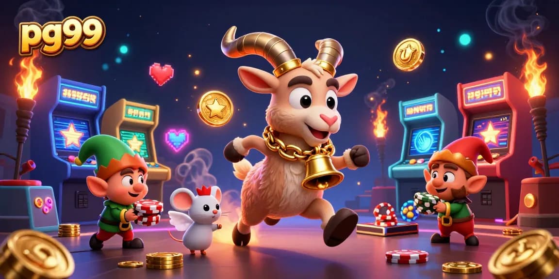Experience the thrill of pg99 with playful characters in a festive casino scene.