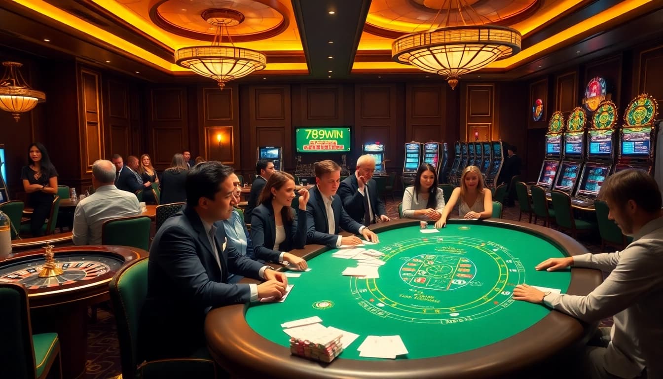 Gamblers enjoying a vibrant gaming experience at the luxurious 789win casino.