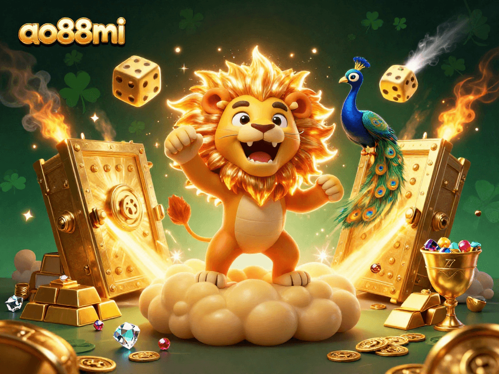 Engage with ao88mi’s thrilling games, featuring dynamic action and shining treasures in a vibrant scene.