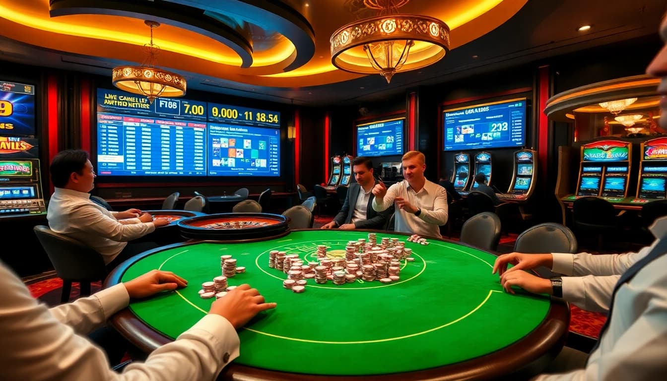 Excitement in a luxurious casino setting with thrilling gambling scenes at nhà cái F168.